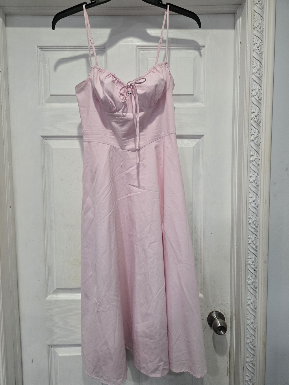 Fashion Nova Pale Pink Midi Dress with Tie Front